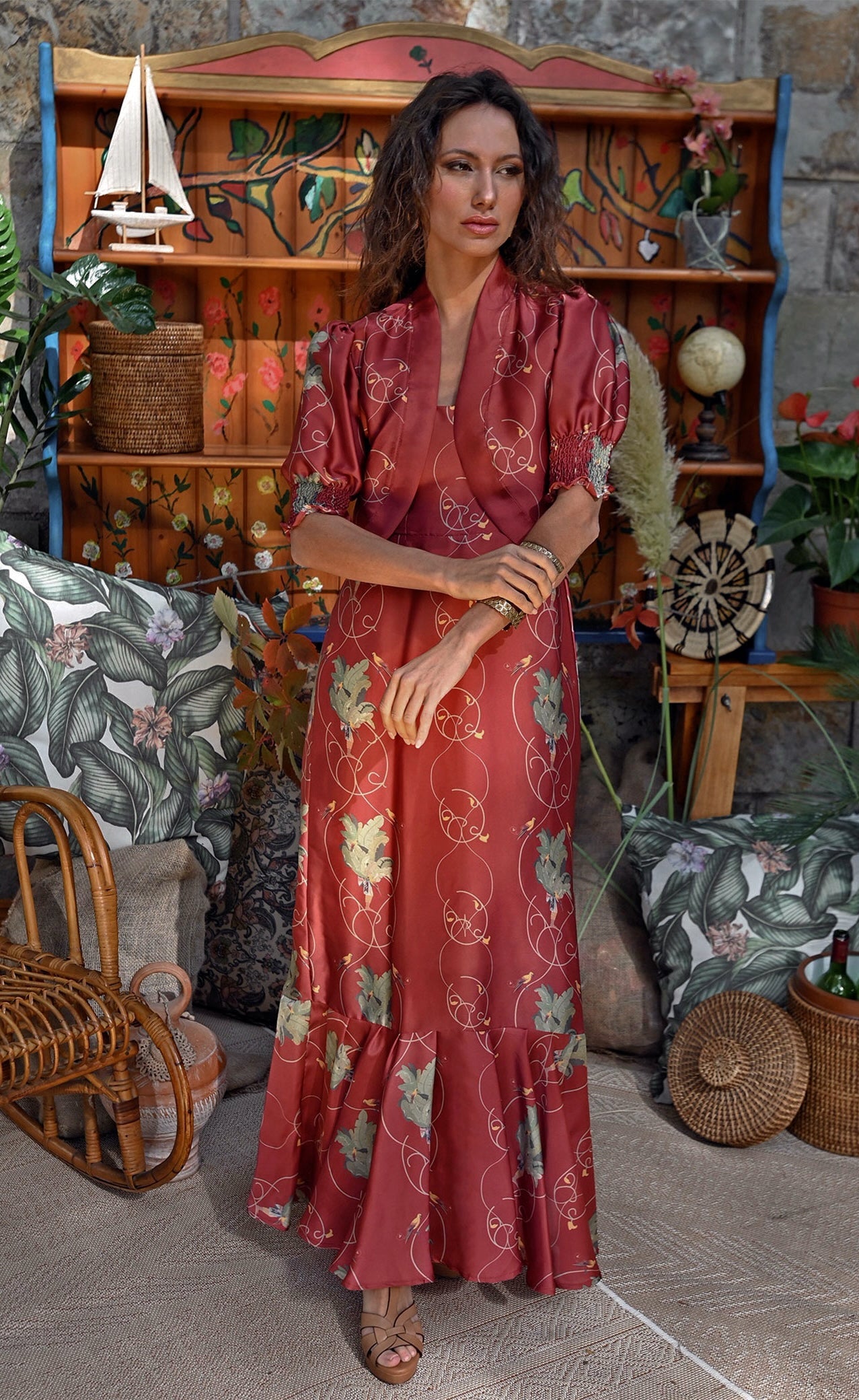 Kimono corto Brisa de Atardecer burdeos