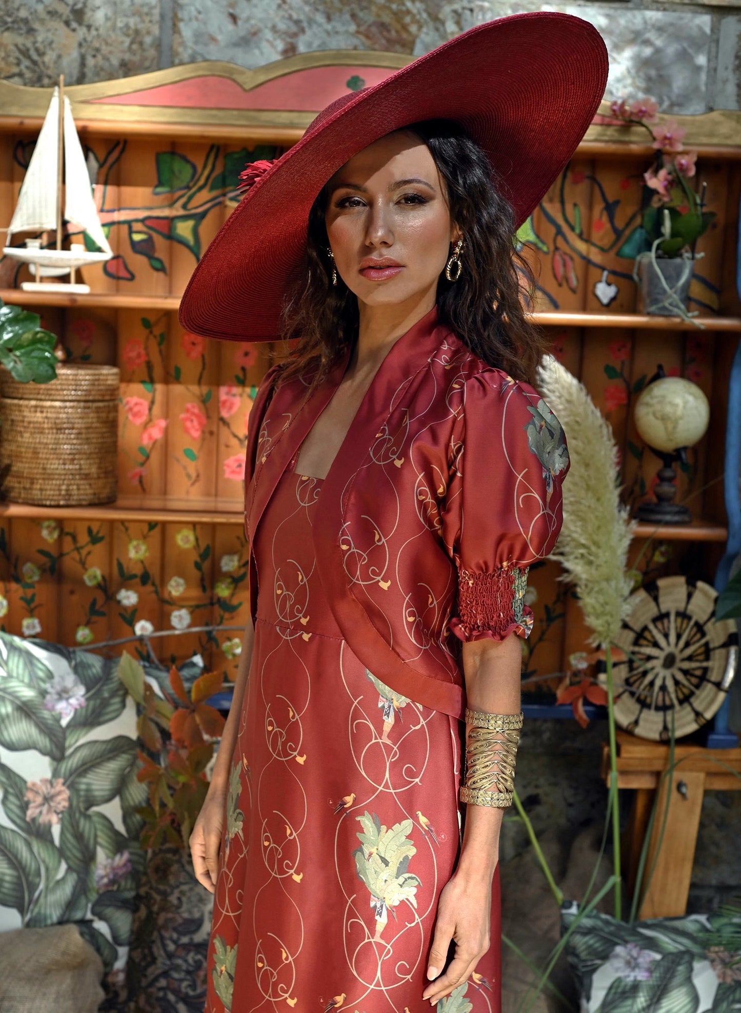 Kimono corto Brisa de Atardecer burdeos
