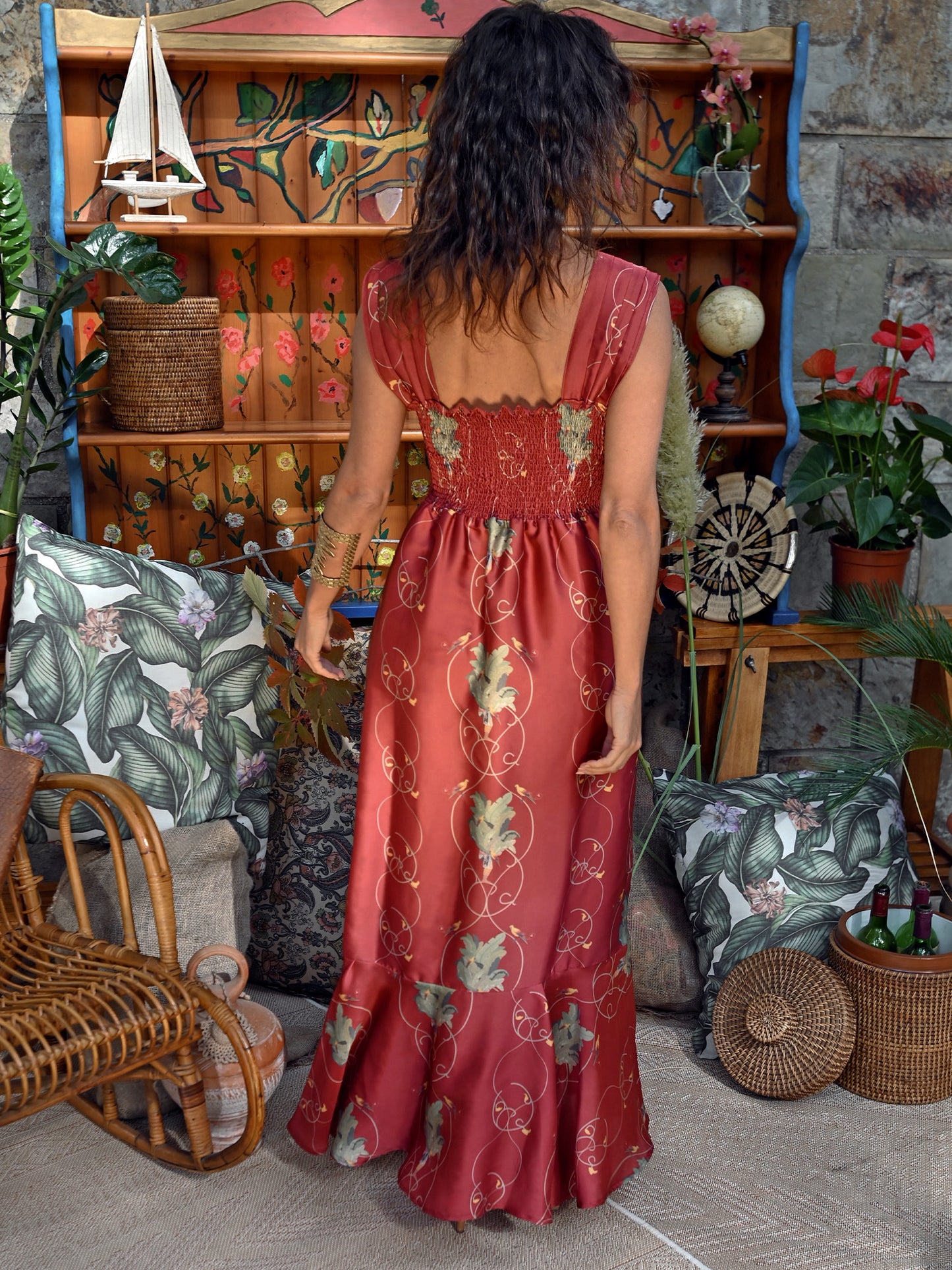 Vestido Sedas del Valle burdeos